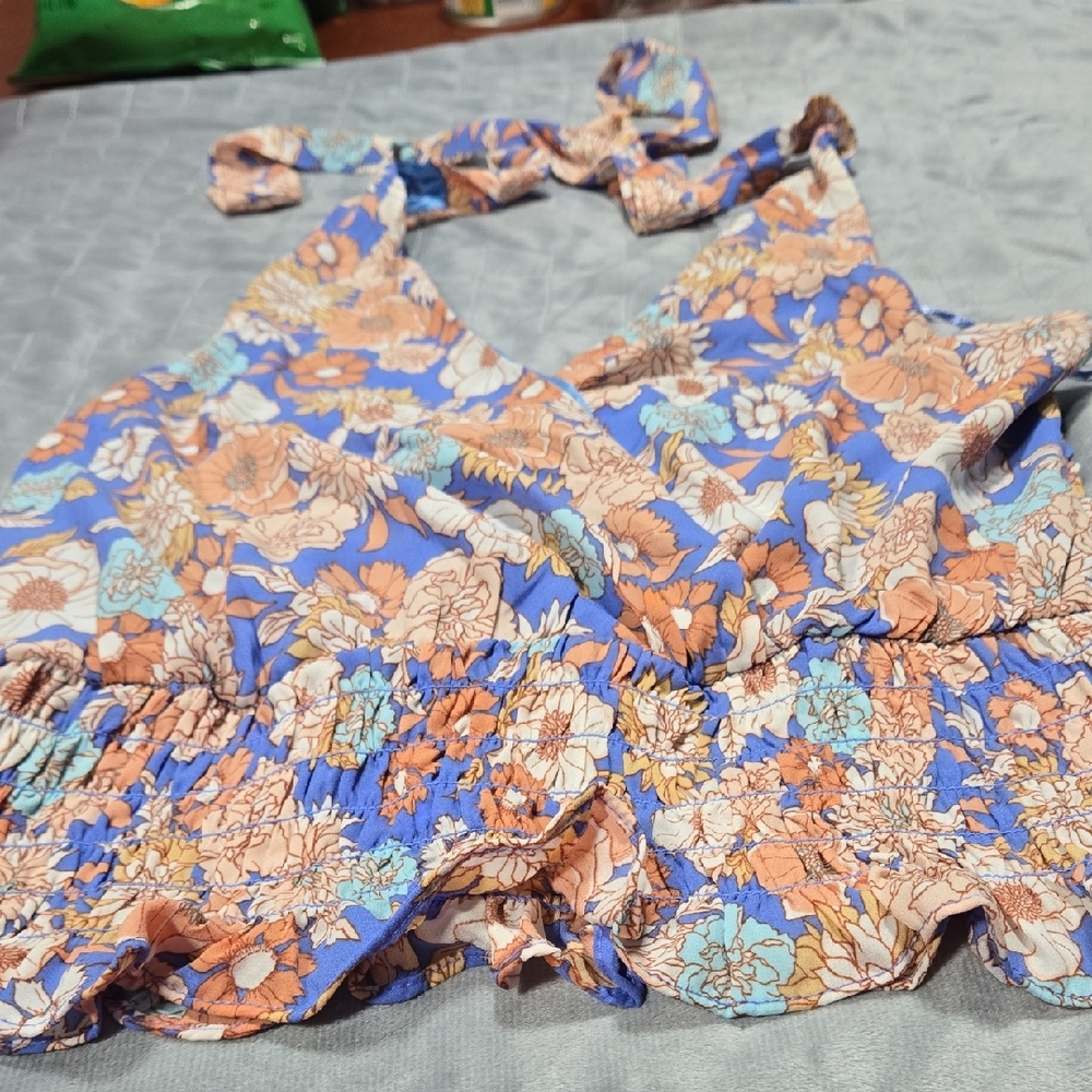 Speechless Blue and Orange Floral  Top Size Med